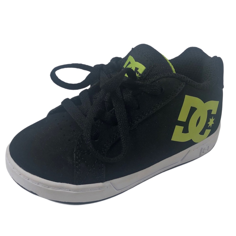 DC Kids Black/Neon Green Suede Low Top Sneakers Sz 6
